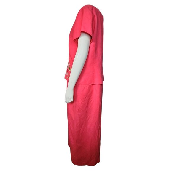 Jessica Howard Dress Womens Plus Size 18 Pink Embroidered Layered Look Linen - Picture 3 of 8